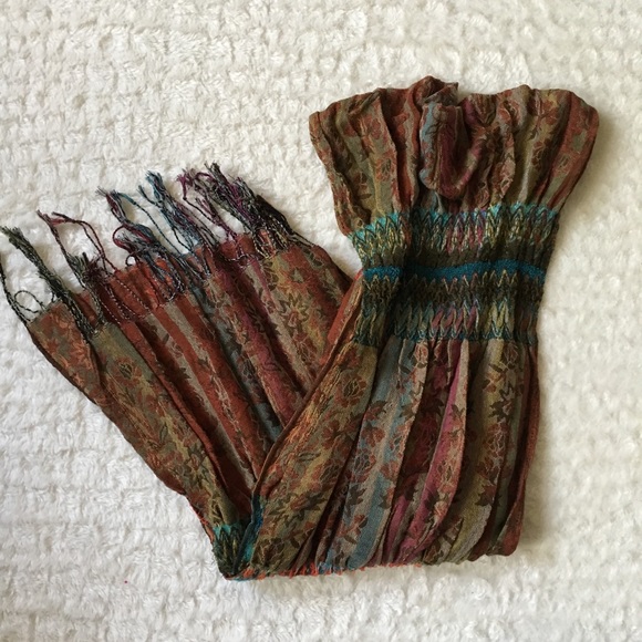 Bohemian woven scarf with tassels multicolor - Picture 7 of 8